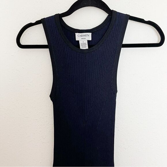 Carmen Marc Valvo Navy & Black Fit & Flare Knit Dress - Picture 6 of 7